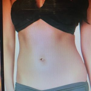 Top and bottom black, bikini.